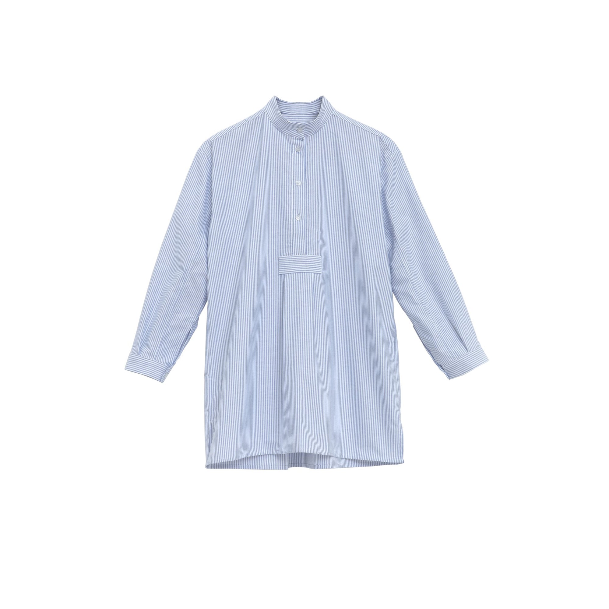 Short Sleep Shirt in Blue Oxford Stripe